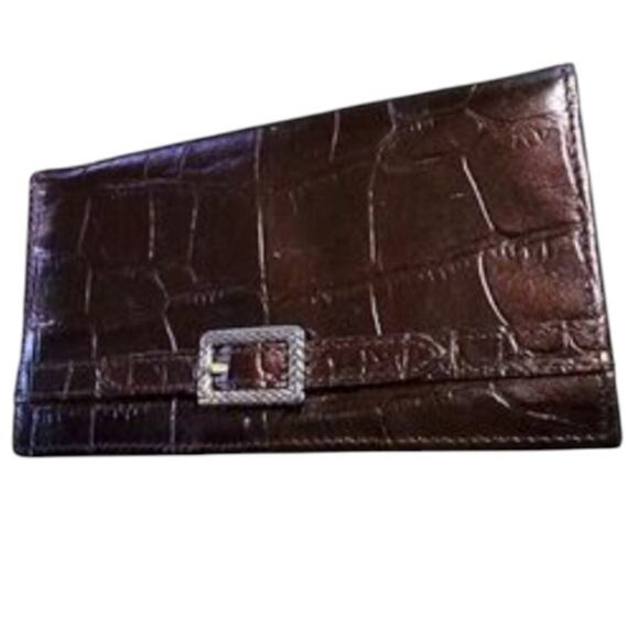 Brighton Card Folio Organizer Long  Wallet Croc Embossed Brown Leather New - Picture 3 of 8